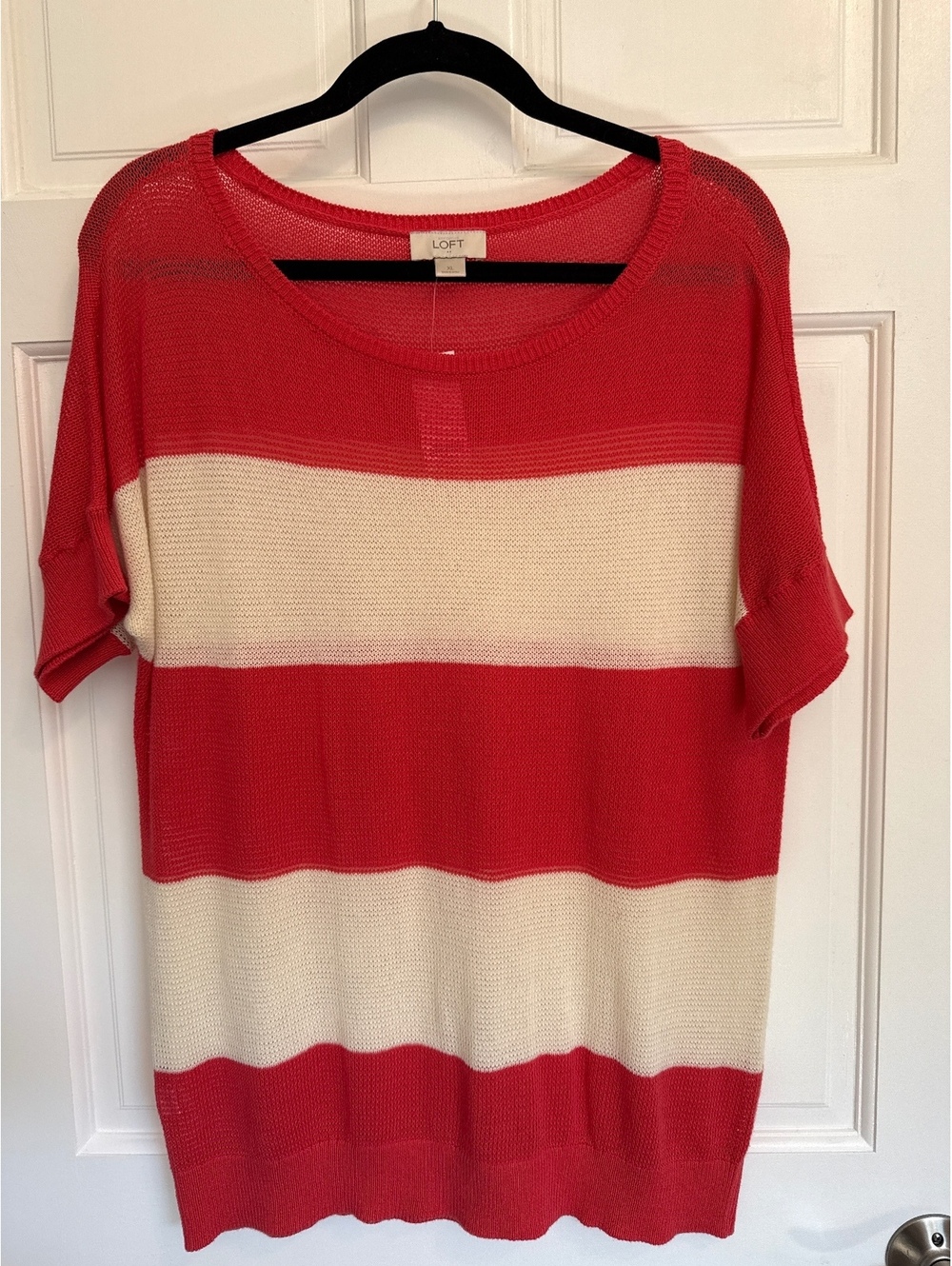 LOFT XL Coral and Cream Striped Lightweight Knit Sweater